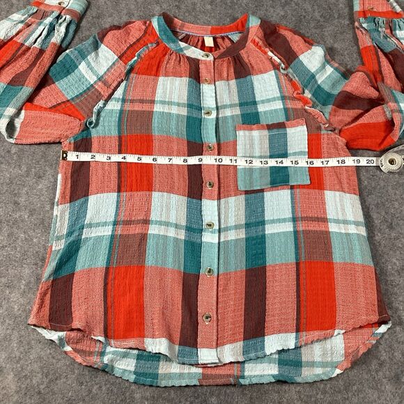 Anthropologie Pilcro Breezy Button Down Bohemian Plaid Buffalo Top Blouse Small - Picture 12 of 16